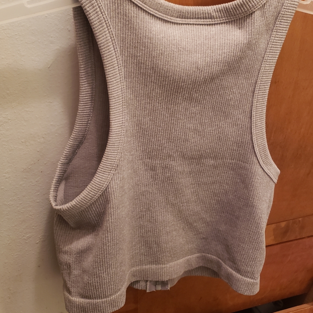 Gray Ribbed Zip-Front Sweater Tank - Picture 3 of 3